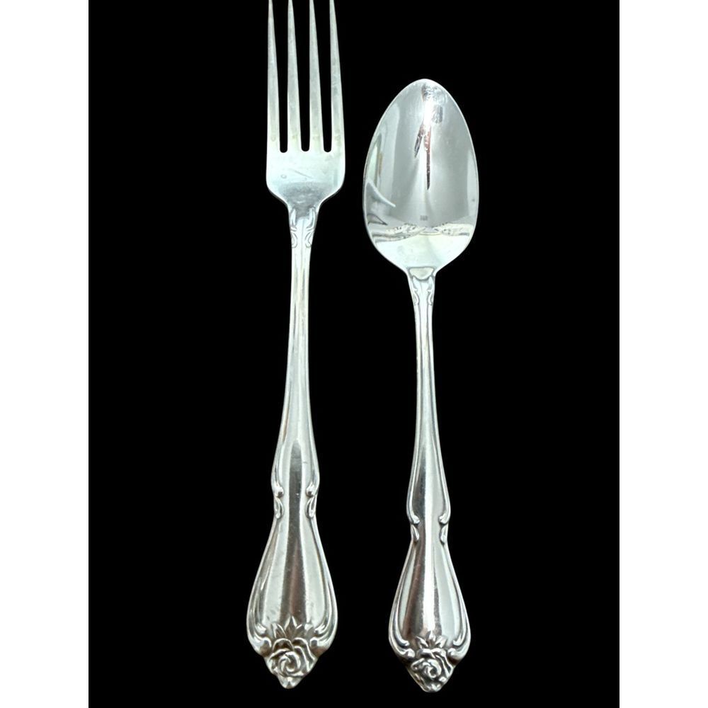 Oneida Rogers‎ Stainless Steel Rose Pattern Vintage Fork Spoon Set Flatware